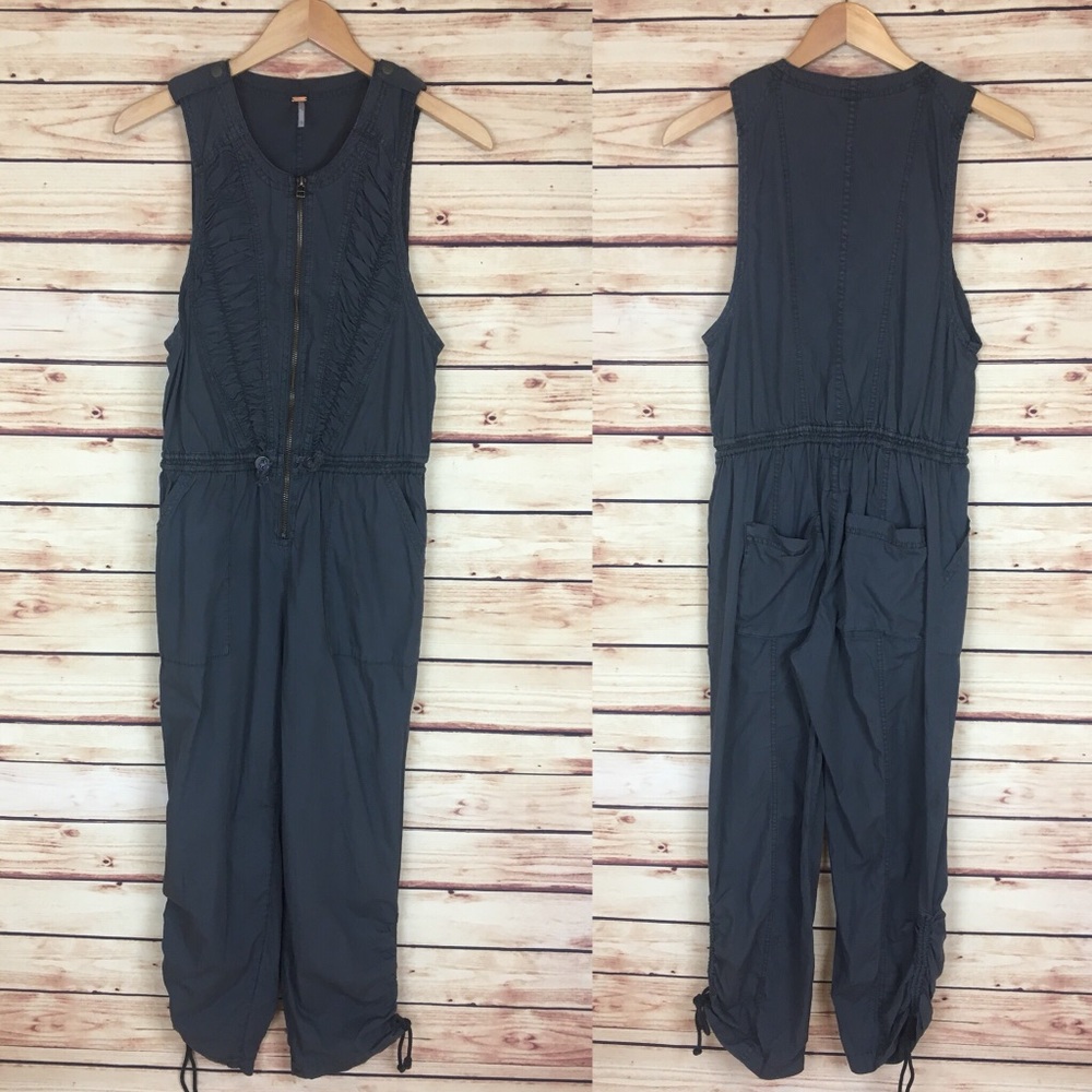 Free People Utility Jumpsuit Gray Zip Front XS